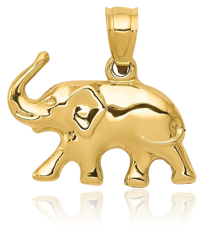 14K Solid Yellow Gold Elephant Necklace Chain Pendant Charm