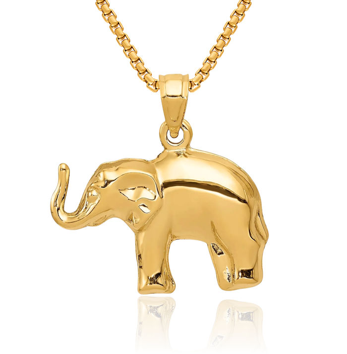 14K Solid Yellow Gold Elephant Necklace Chain Pendant Charm