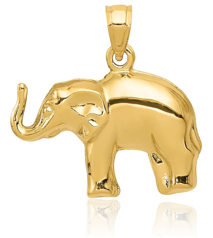 14K Solid Yellow Gold Elephant Necklace Chain Pendant Charm