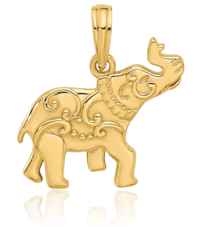 14K Solid Yellow Gold Elephant Necklace Chain Pendant Charm