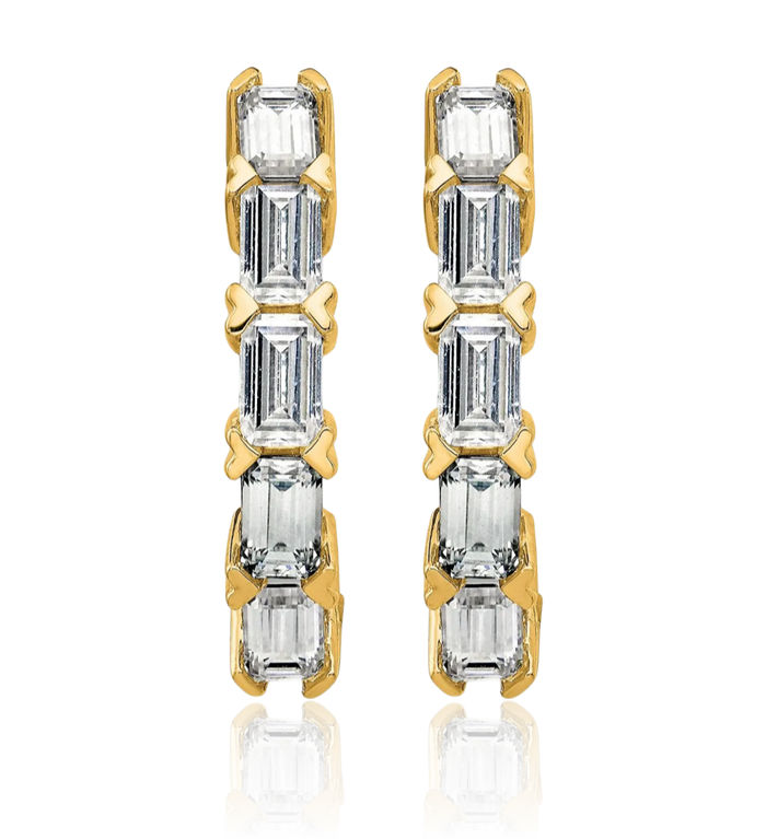 14K Solid Yellow Gold Emerald-Cut 5 Stone Moissanite Earrings