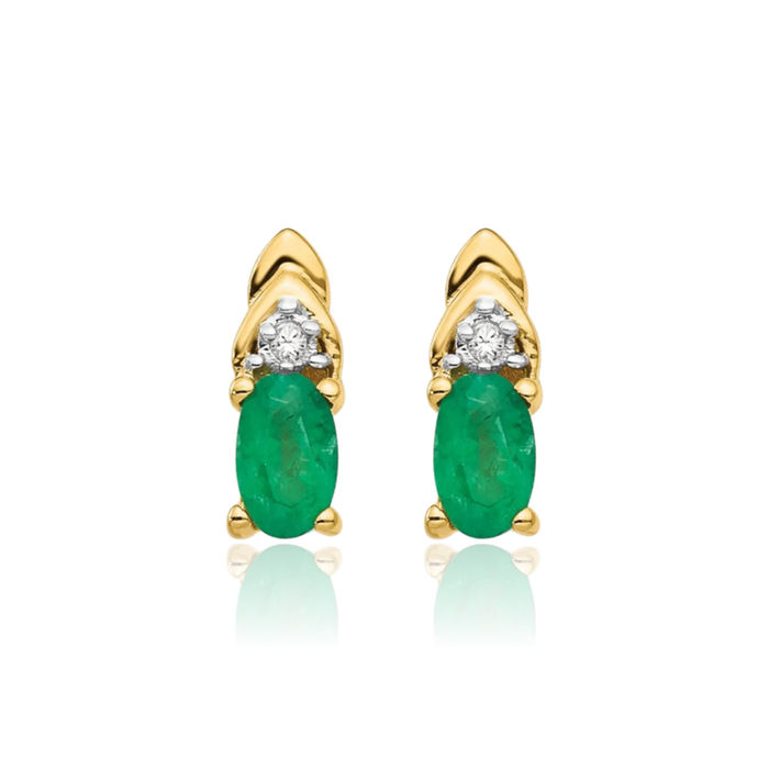 14K Solid Yellow Gold Green Emerald Diamond Drop Dangle Stud Earrings May Birthstone Jewelry