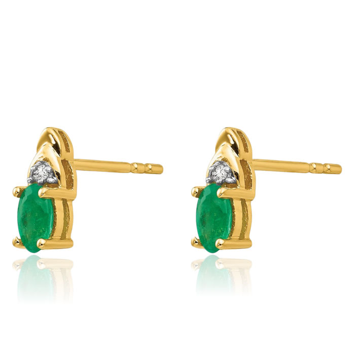 14K Solid Yellow Gold Green Emerald Diamond Drop Dangle Stud Earrings May Birthstone Jewelry