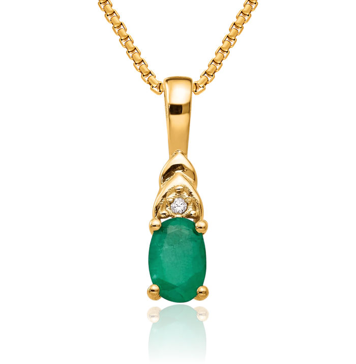 14K Solid Yellow Gold Green Emerald Diamond Necklace Gemstone Pendant Charm April May Birthstone Jewelry