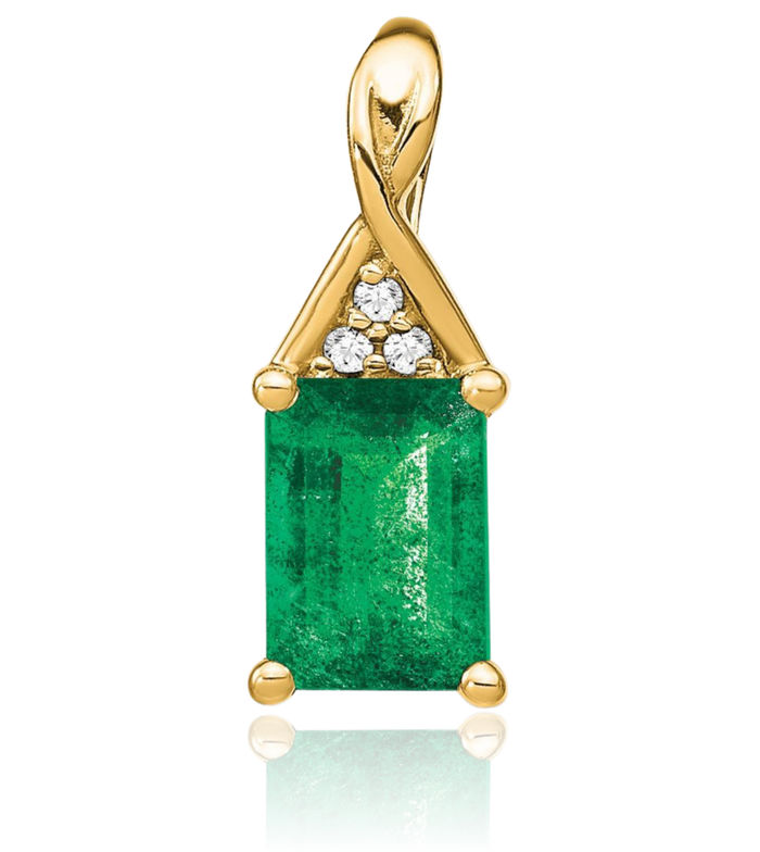 14K Solid Yellow Gold Green Emerald Diamond Necklace Charm Gemstone Pendant