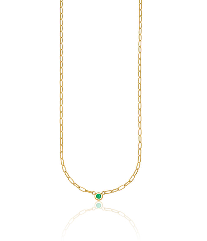 14K Solid Yellow Gold Green Emerald Oval Link Necklace Chain Gemstone Pendant Charm