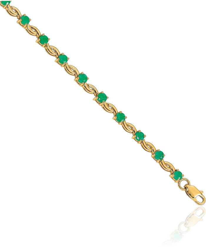 14K Solid Yellow Gold Green Emerald Chain Gemstone Tennis Bracelet