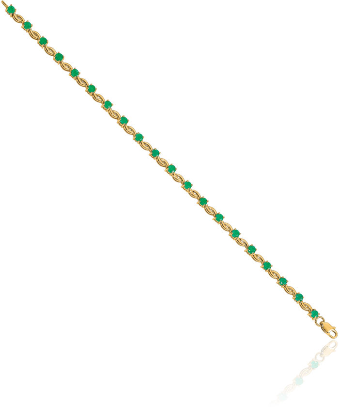 14K Solid Yellow Gold Green Emerald Chain Gemstone Tennis Bracelet