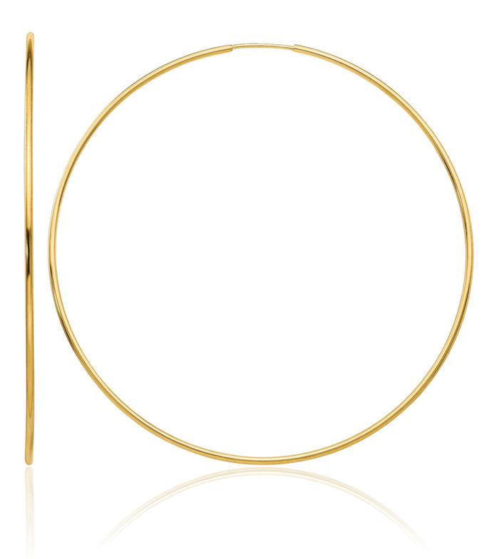 14K Solid Yellow Gold Endless Tube Round Extra Large Hoop Earrings