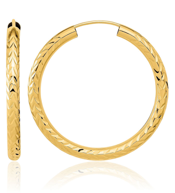 14K Solid Yellow Gold Endless Round Medium Hoop Earrings