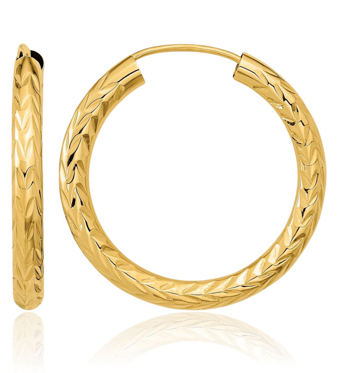 14K Solid Yellow Gold Endless Round Medium Hoop Earrings