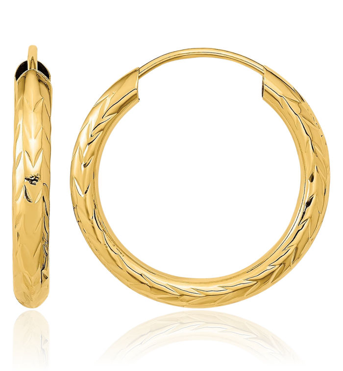 14K Solid Yellow Gold Endless Round Medium Hoop Earrings