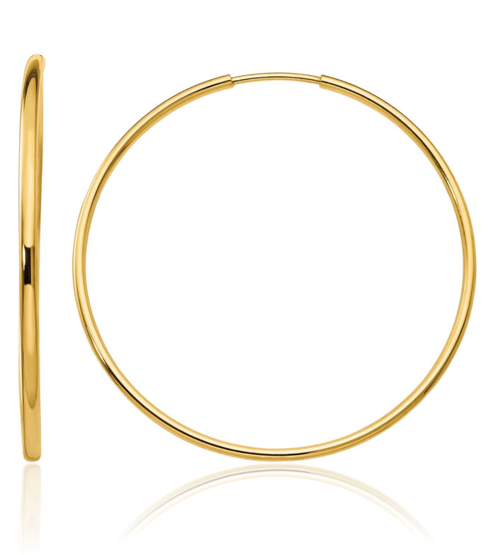 14K Solid Yellow Gold Endless Round Medium Hoop Earrings