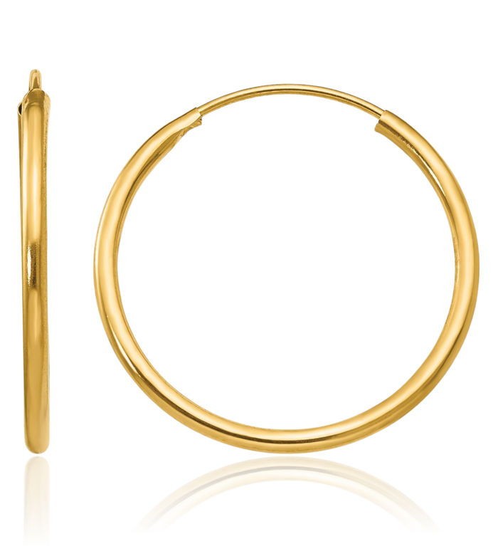 14K Solid Yellow Gold Endless Round Small Hoop Earrings