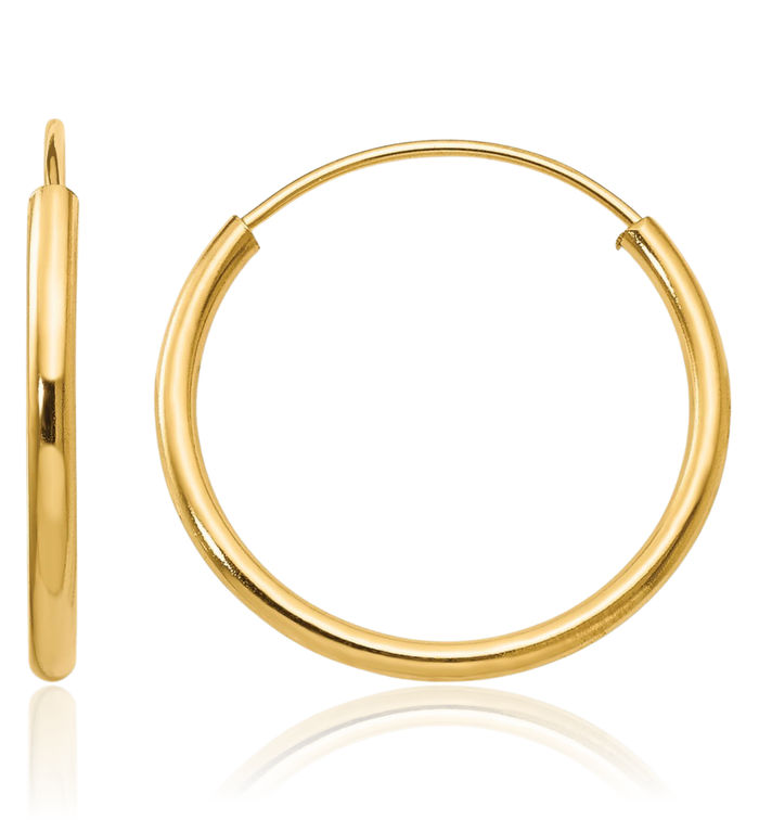 14K Solid Yellow Gold Endless Round Small Hoop Earrings