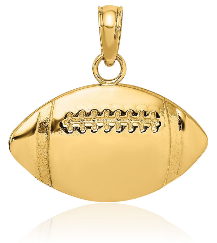 14K Solid Yellow Gold Engraveable Football Necklace Charm Sports Pendant