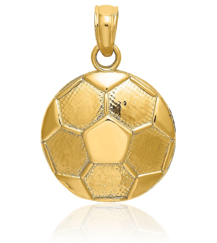 14K Solid Yellow Gold Engraveable Soccer Ball Necklace Charm Sports Pendant