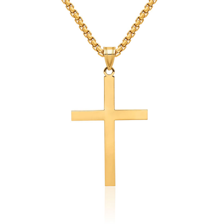 14K Solid Yellow Gold Engraved Personalized Latin Mexican Holy Cross Necklace Religious Chain Pendant Jesus Christ Charm