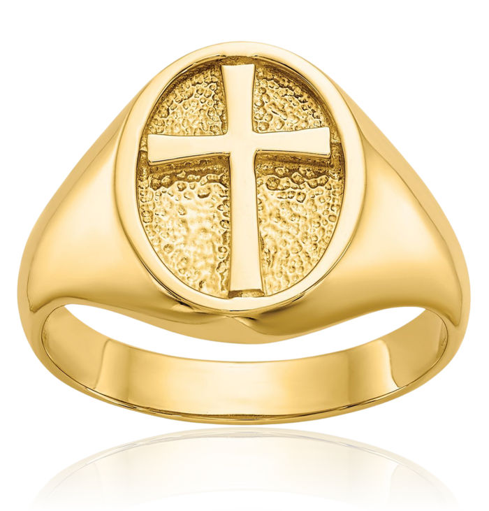 14K Solid Yellow Gold Eternal Life Holy Cross Ring Christian Religious Band