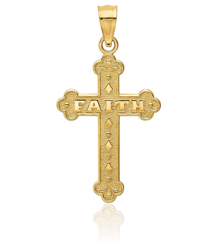 14K Solid Yellow Gold Faith Holy Cross Necklace Religious Chain Pendant Jesus Christ Charm