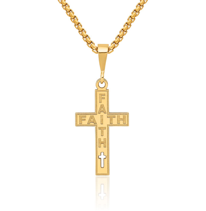 14K Solid Yellow Gold Faith Latin Mexican Holy Cross Necklace Religious Chain Pendant Jesus Christ Charm