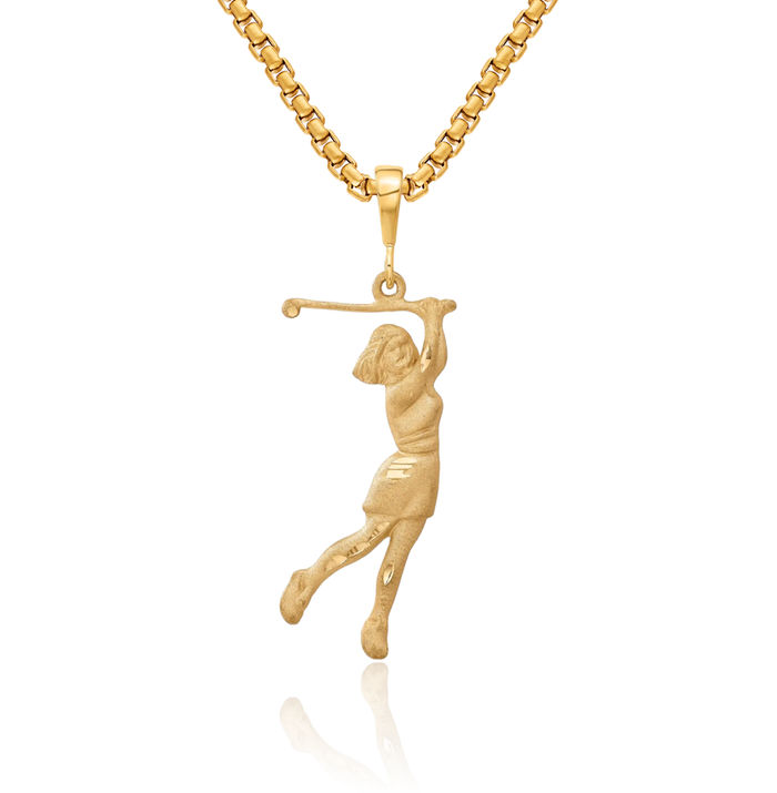 14K Solid Yellow Gold Female Golf Necklace Charm Sports Pendant