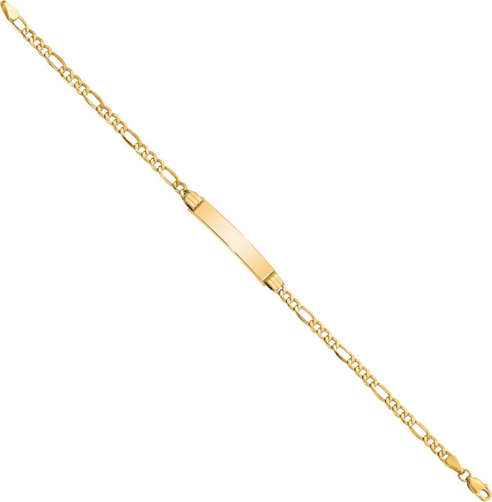 14K Solid Yellow Gold Figaro Link Name Bar Identification ID Bracelet