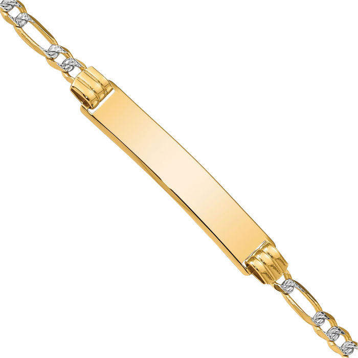 14K Solid Yellow Gold Figaro Link Name Bar Identification ID Bracelet