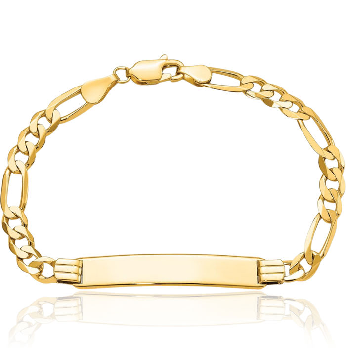 14K Solid Yellow Gold Figaro Link Name Bar Identification ID Bracelet