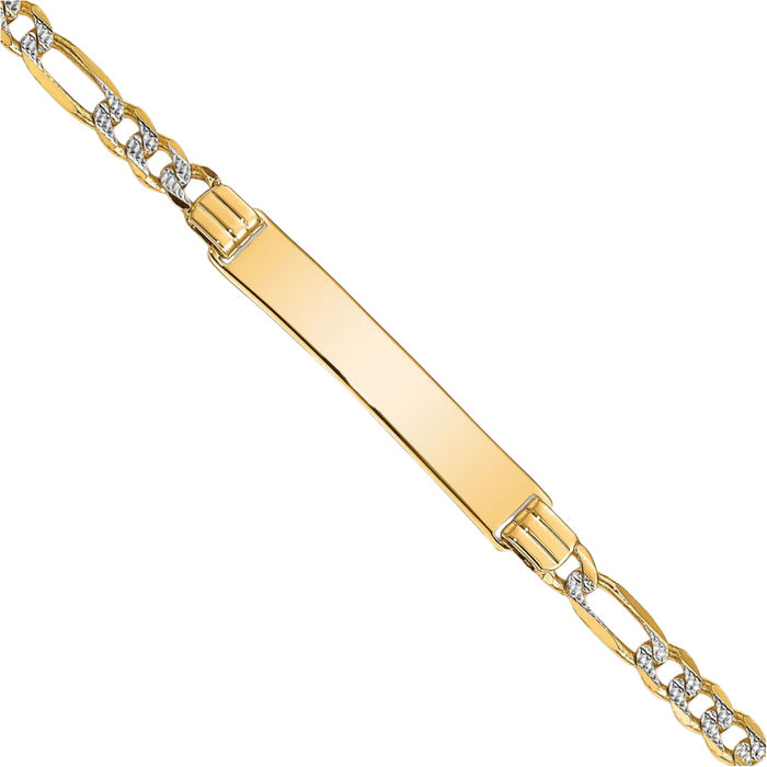 14K Solid Yellow Gold Figaro Link Name Bar Identification ID Bracelet