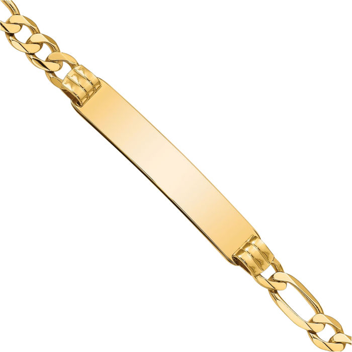 14K Solid Yellow Gold Figaro Link Name Bar Identification ID Bracelet