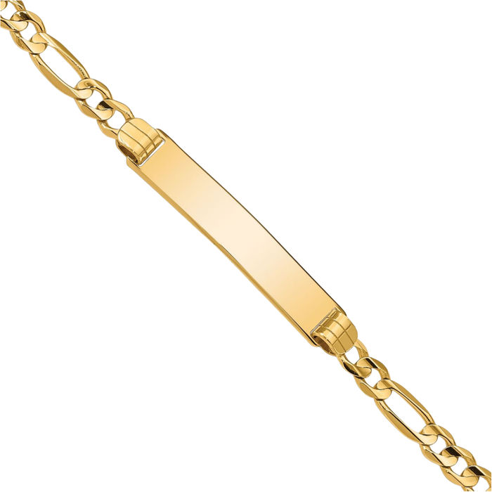 14K Solid Yellow Gold Figaro Link Name Bar Identification ID Bracelet