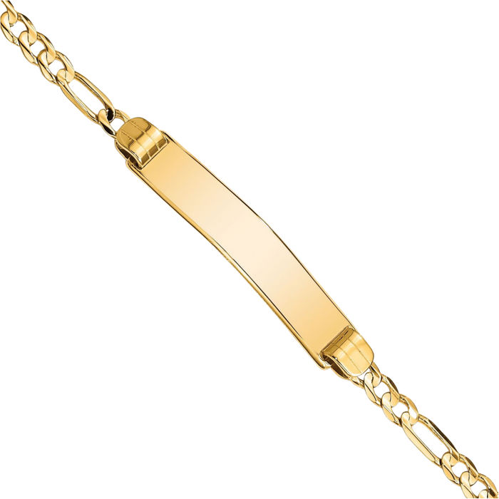 14K Solid Yellow Gold Figaro Link Name Bar Identification ID Bracelet