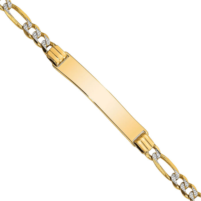 14K Solid Yellow Gold Figaro Link Name Bar Identification ID Bracelet