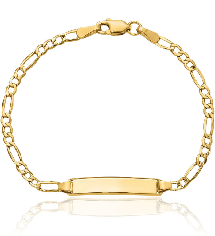 14K Solid Yellow Gold Figaro Link Name Bar Identification ID Bracelet