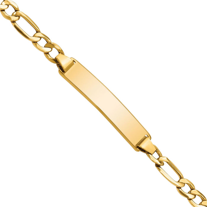 14K Solid Yellow Gold Figaro Link Name Bar Identification ID Bracelet