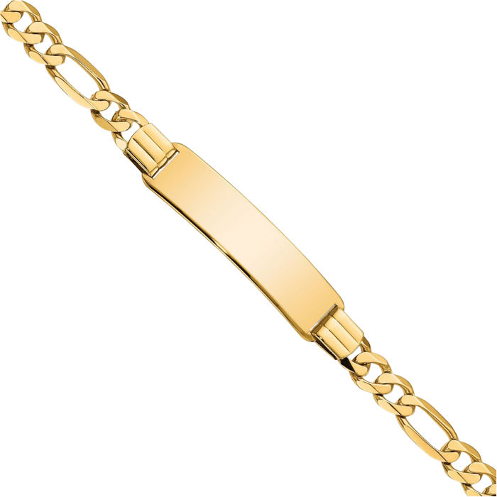 14K Solid Yellow Gold Figaro Link Name Bar Identification ID Bracelet