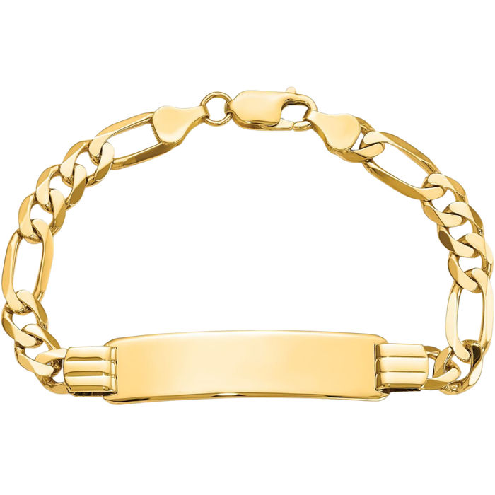 14K Solid Yellow Gold Figaro Link Name Bar Identification ID Bracelet