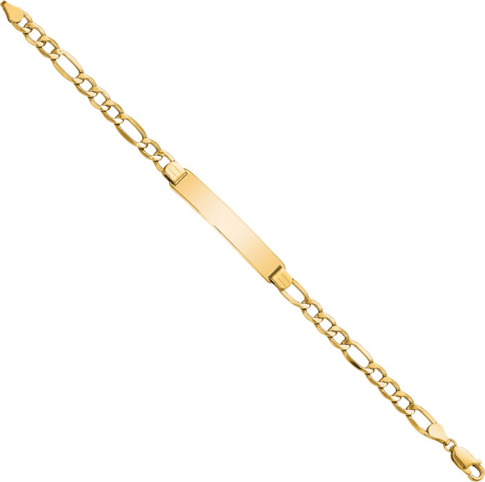 14K Solid Yellow Gold Figaro Link Name Bar Identification ID Bracelet