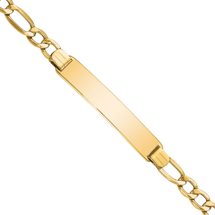 14K Solid Yellow Gold Figaro Link Name Bar Identification ID Bracelet