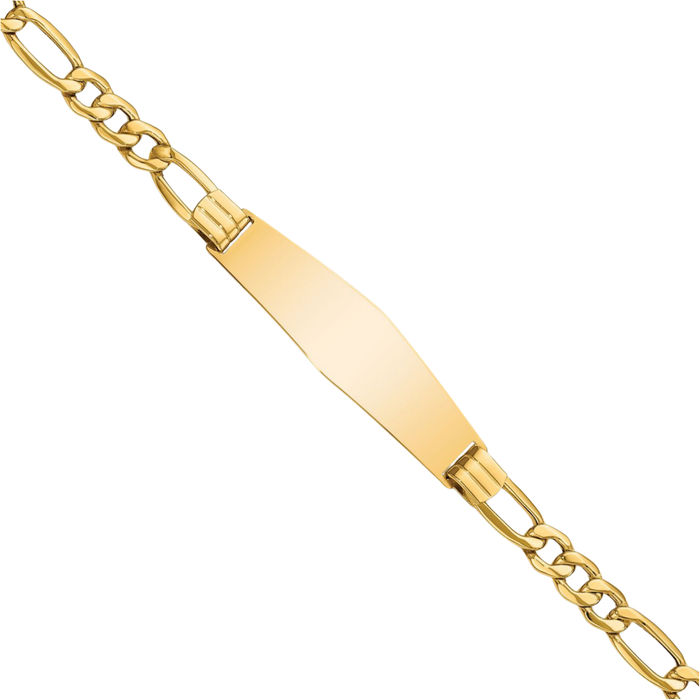 14K Solid Yellow Gold Figaro Link Soft Name Bar Identification ID Bracelet