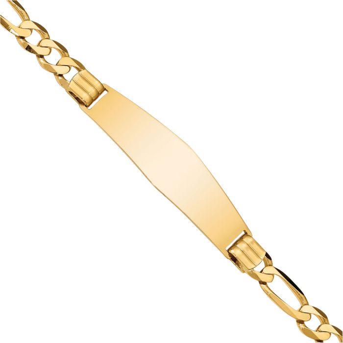 14K Solid Yellow Gold Figaro Link Soft Name Bar Identification ID Bracelet