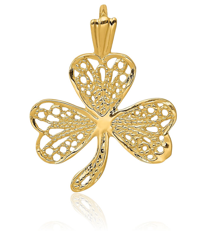 10k Yellow Gold Irish Clover Leaf Charm Pendant - Diamond Cut Accents, Made In USA
