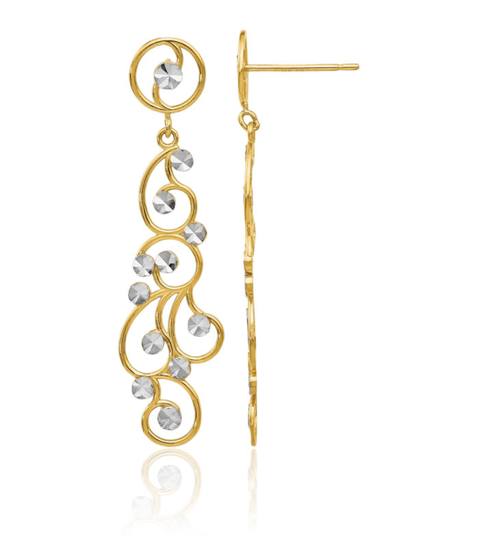 14K Solid Yellow Gold Antique Filigree Drop Dangle Earrings