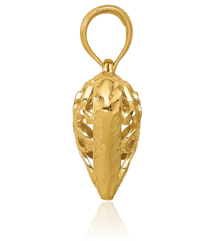 14K Solid Yellow Gold Antique Filigree Heart Necklace Love Pendant Charm