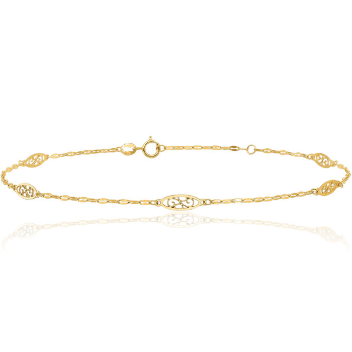 14K Solid Yellow Gold Antique Filigree Link Anklet Summer Beach Foot Ankle Bracelet