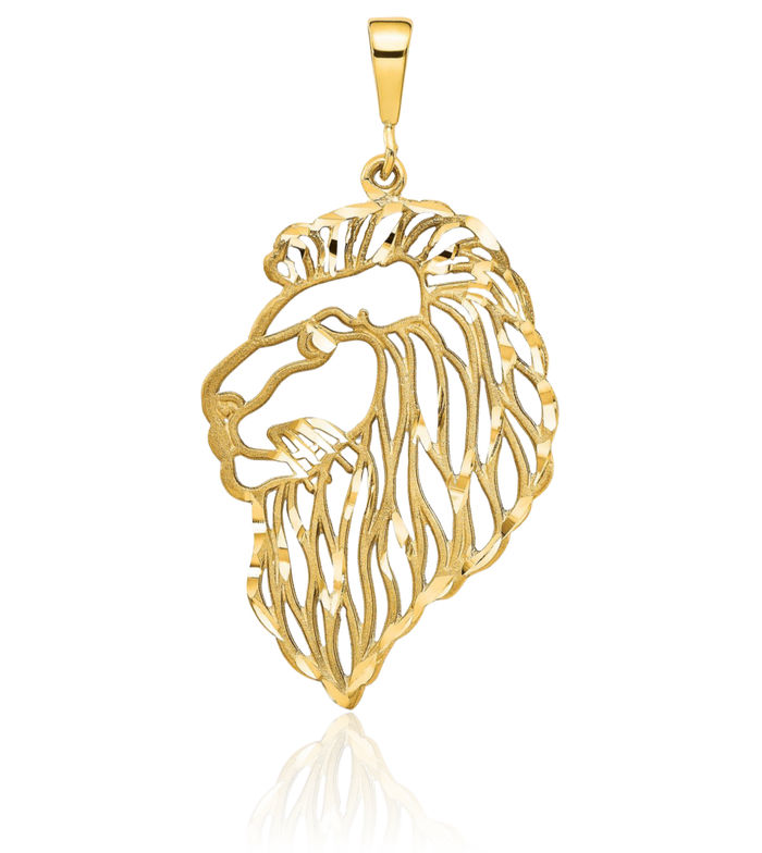 14K Solid Yellow Gold Antique Filigree Lions Head Necklace Chain Pendant Charm