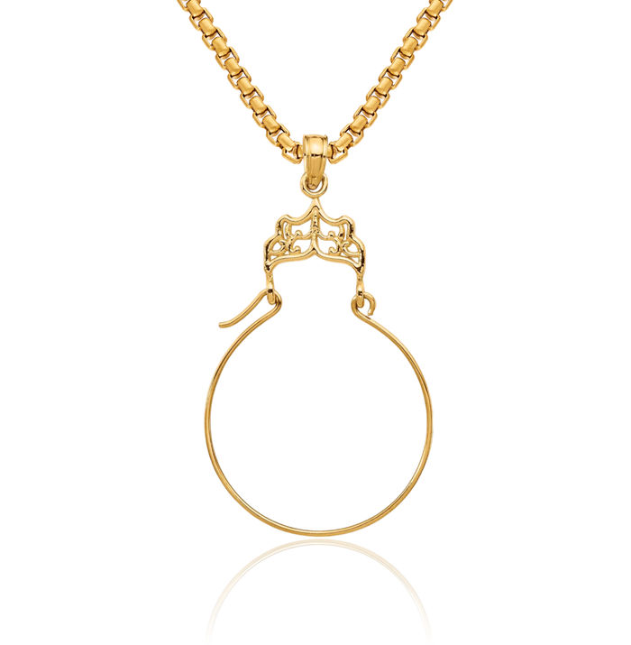 14K Solid Yellow Gold Antique Filigree Necklace Chain Pendant Charm Holder