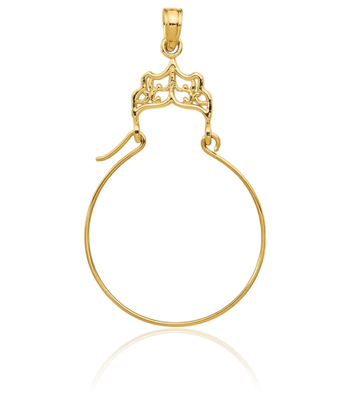 14K Solid Yellow Gold Antique Filigree Necklace Chain Pendant Charm Holder