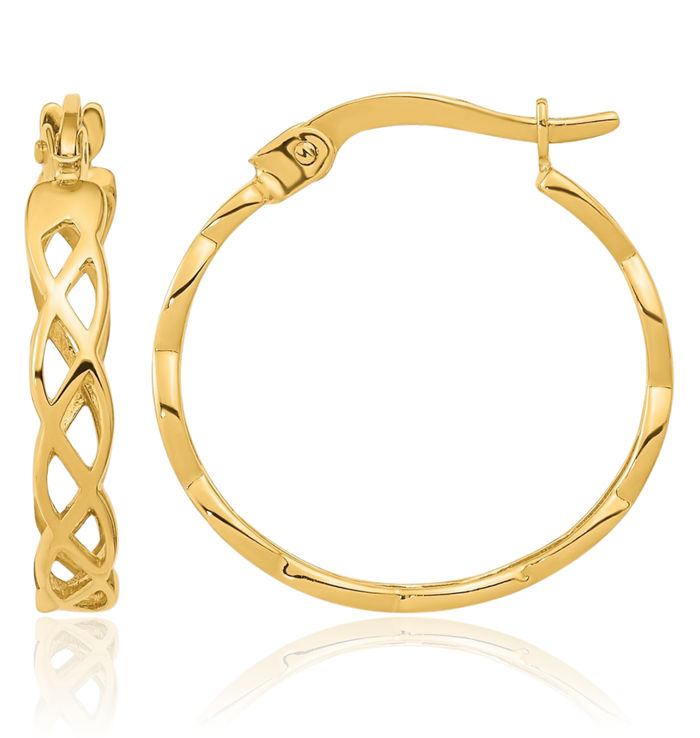 14K Solid Yellow Gold Antique Filigree Round Medium Hoop Earrings